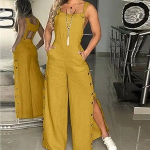 Button Overalls for Women Summer Jumpsuit Solid